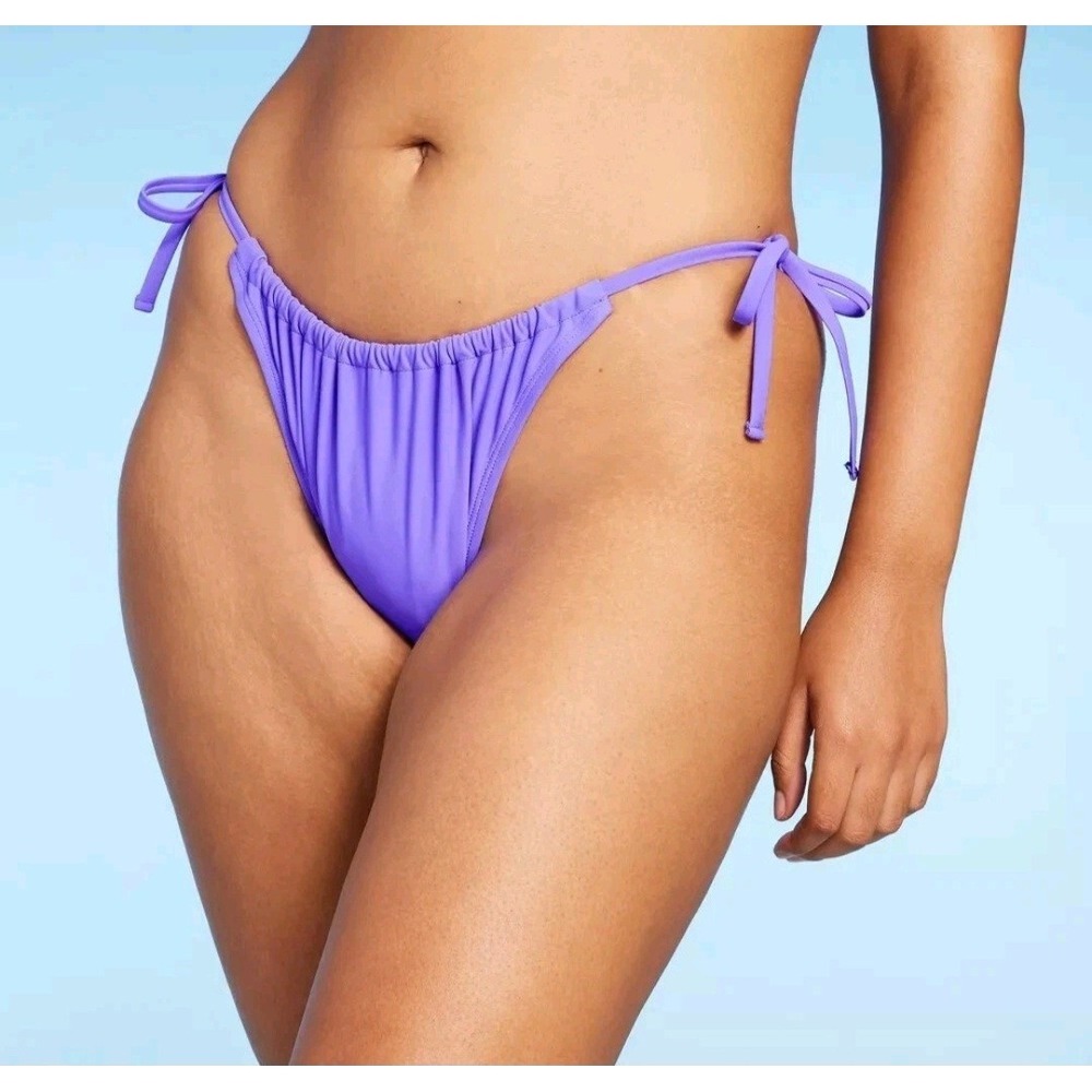 Wild Fable Side-Tie Scoop Front High Leg Adjustable Bikini Bottom Small Purple X